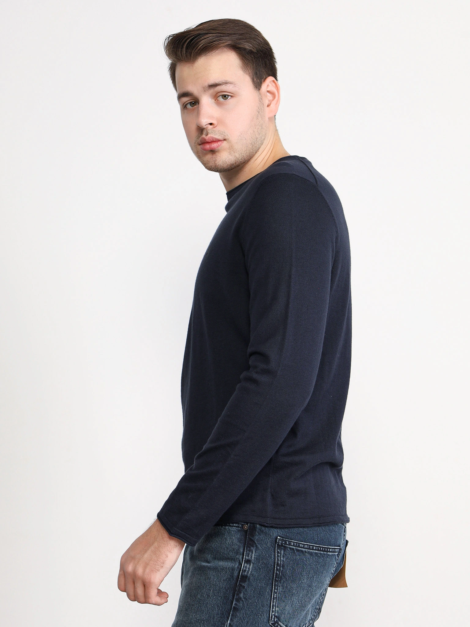 Джемпер темно-синего цвета из смесового хлопка